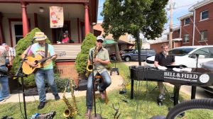 a group of men playing instruments outside